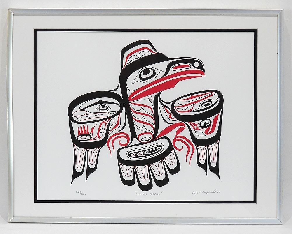 Serigraph signed Lyle R. Campbell ' 03, 11 1/4 x 14 1/2" "Haida Raven" #242/250. (1 of 3)