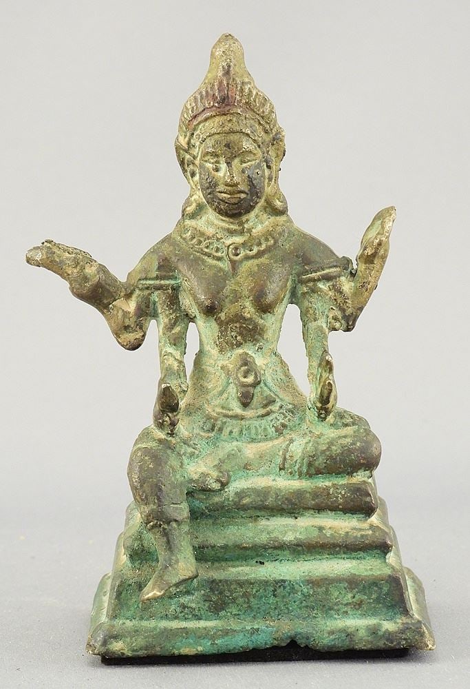 Cambodian Copper Alloy Figure of the Buddha, 4 5/8"h. (1 of 3)