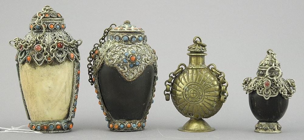 Four Tibetan Snuff Bottles, 2 1/8 - 3 1/4"h, CANADIAN BIDDERS ONLY. (1 of 2)