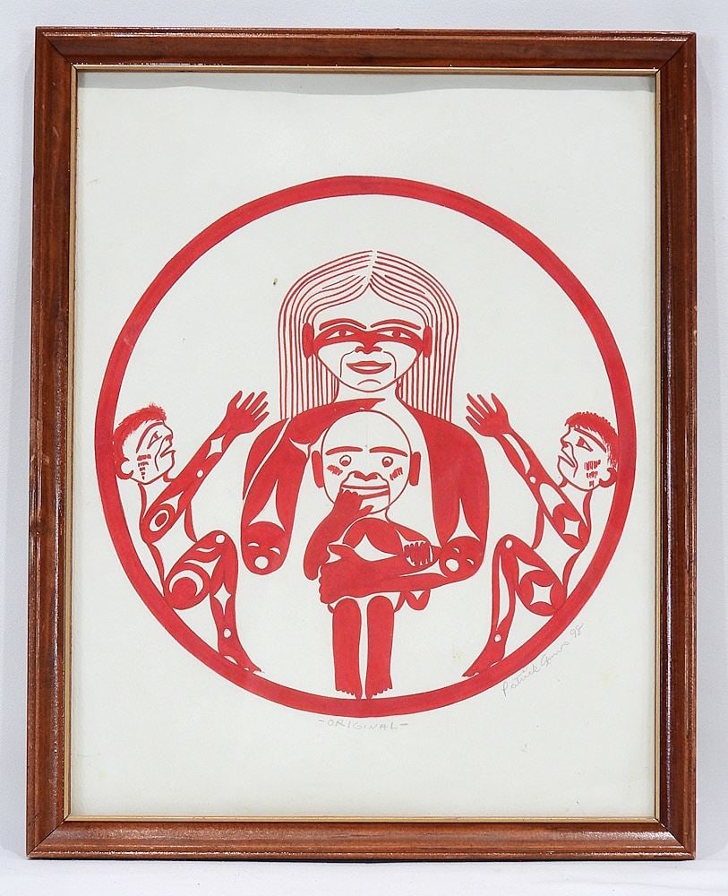 Mixed Media on Paper signed Patrick Amos '98, 13 5/8 x 10 1/2" "Maternal Scene". (1 of 3)