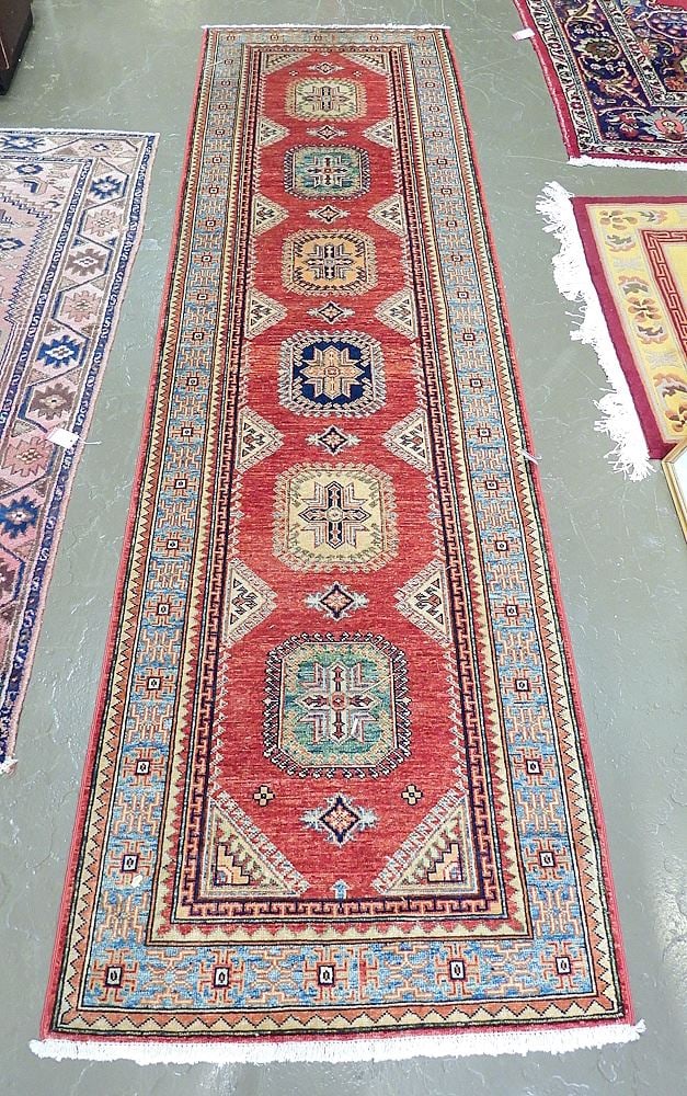 Kazakh Hand Knotted Runner Approximately 2'10" x 10'2". (1 of 3)