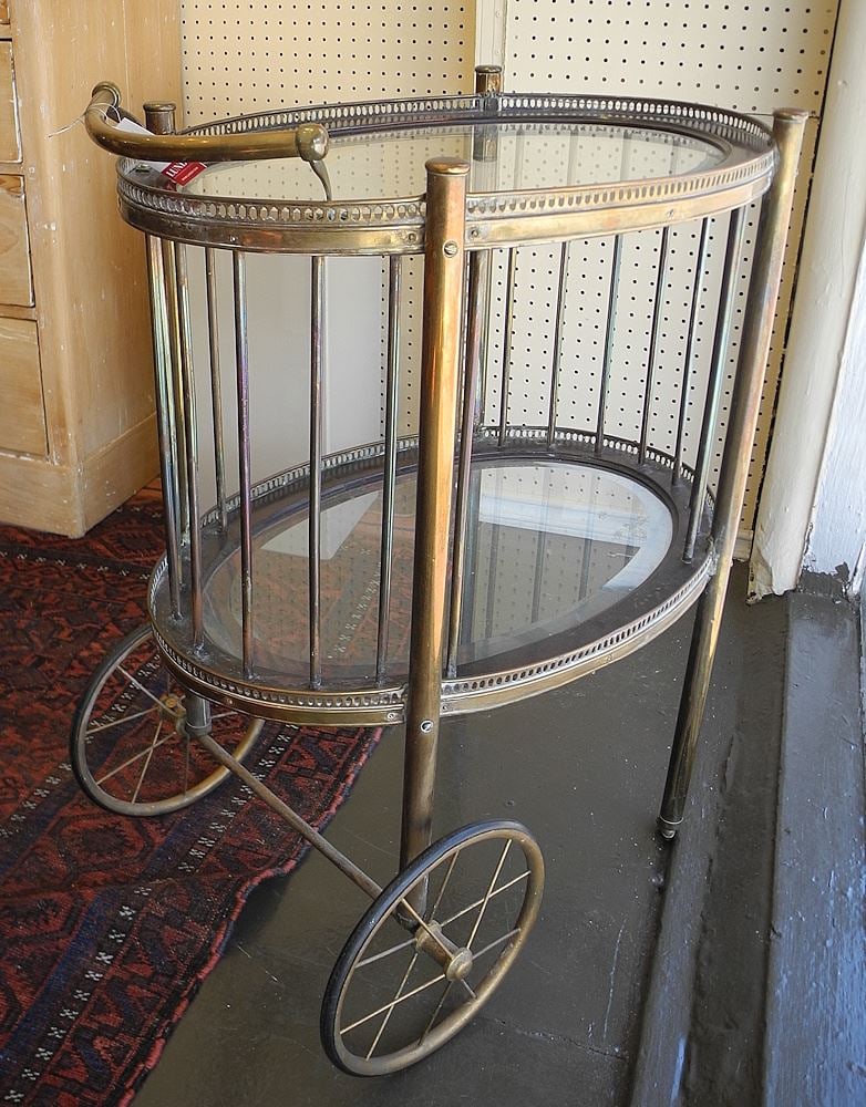 Brass & Mahogany Cocktail Cart, 32"h. (1 of 3)