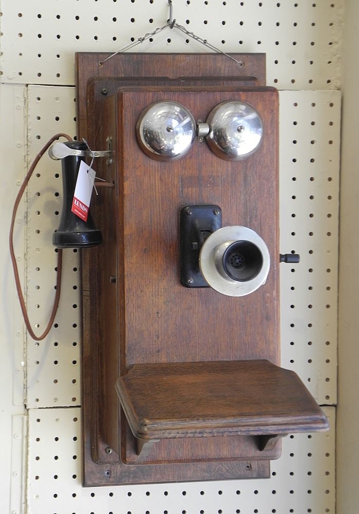Oak Wall Mounted Telephone C.1900, 23"h. (1 of 2)