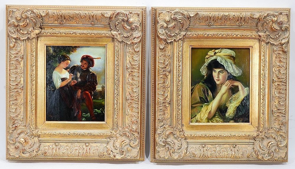 Pair of European Style Framed Paintings, 9 x 7" "Portraits". (1 of 3)