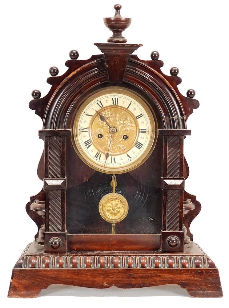 Late 19th C. Walnut Mantle Clock, 19"h. (1 of 4)