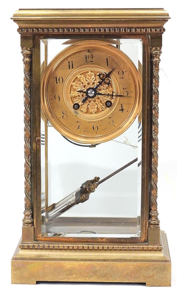 19th C. Brass Table Clock with French Movement, 12 3/8"h (not working, needs total resto (1 of 2)