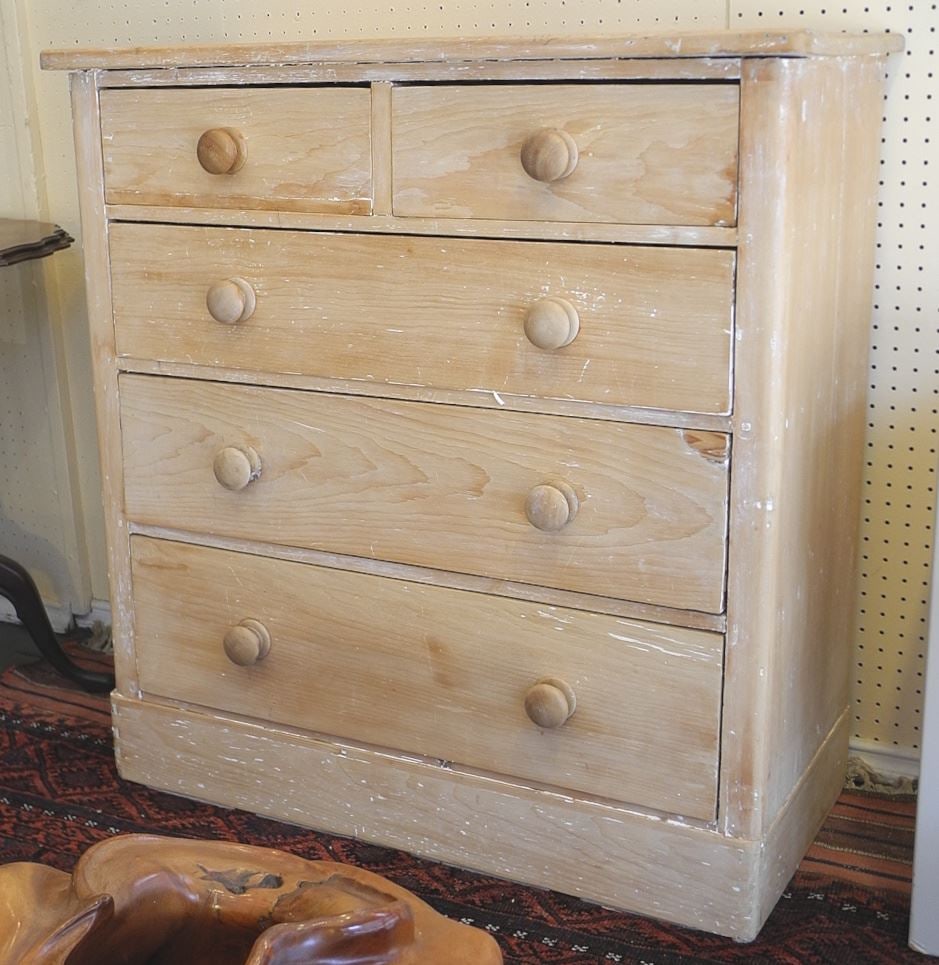 Canadiana Pine Chest of Drawers, 38 7/8 x 37 1/2 x 17 3/8". (1 of 3)