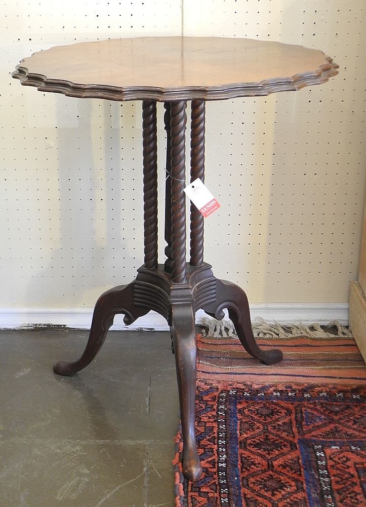 Canadian Book Matched Walnut Veneer Pedestal Table, 29"h. (1 of 2)