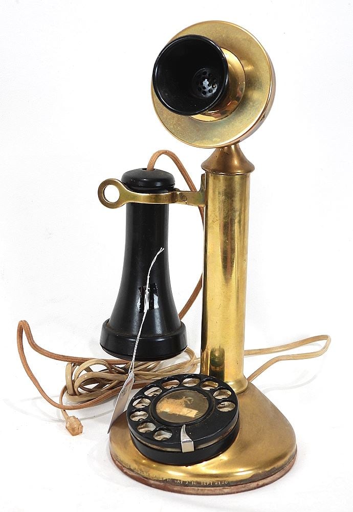 Brass Candlestick Telephone, Patented 1910, 11 1/2"h. (1 of 2)