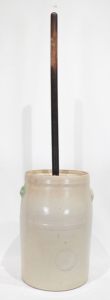 American Pottery Butter Churn with Wood Agitator (3 pcs), 14 3/4"h. (1 of 4)