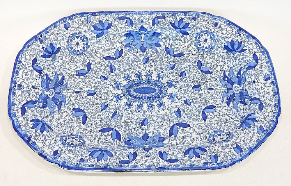Staffordshire Blue & White Platter, 20 1/4"L (chip/hairline noted). (1 of 2)