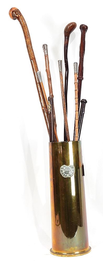 Brass Shell with Collection of Walking & Swagger Sticks, 22 - 37"L. (1 of 3)