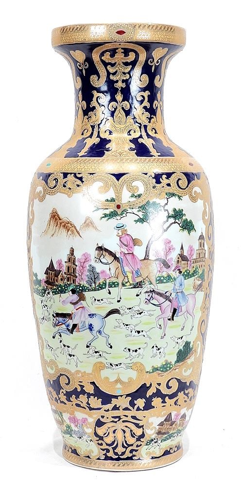 Chinese 20th C. Porcelain Vase, 24 3/8"h, Depicting Westerners. (1 of 2)