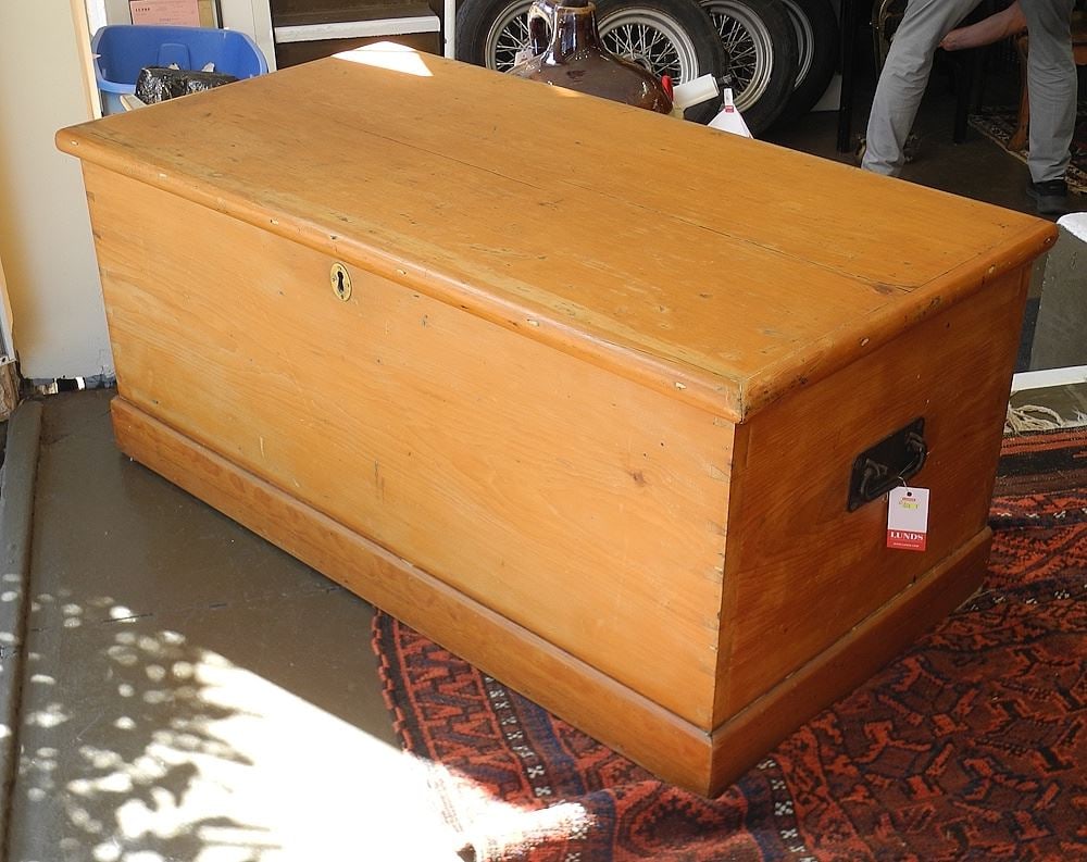 19th C. Quebec Pine Chest, 18 x 42 x 21 1/2". (1 of 3)