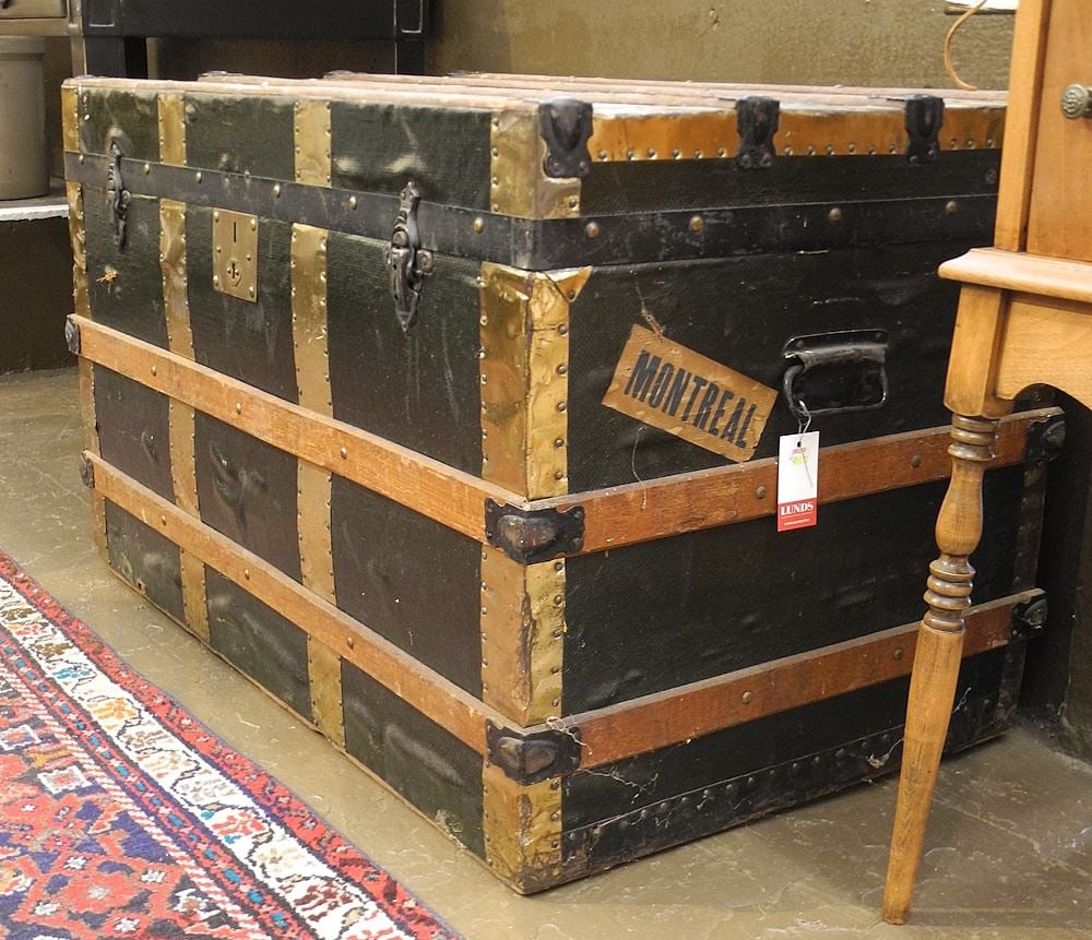 Antique Wood Bound Steamer Trunk, 22 3/4"h. (1 of 3)