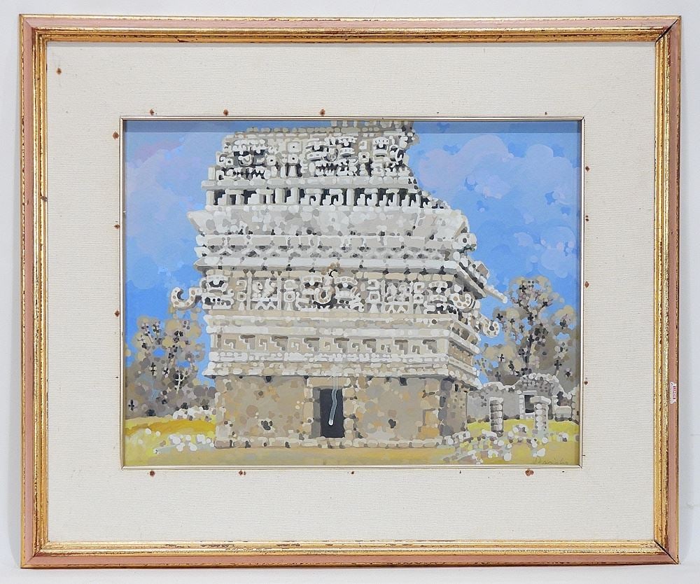 Gouache on Paper signed Pasiola, 13 x 17 1/4" "Chichen-Itza-LaLeglisia". (1 of 4)