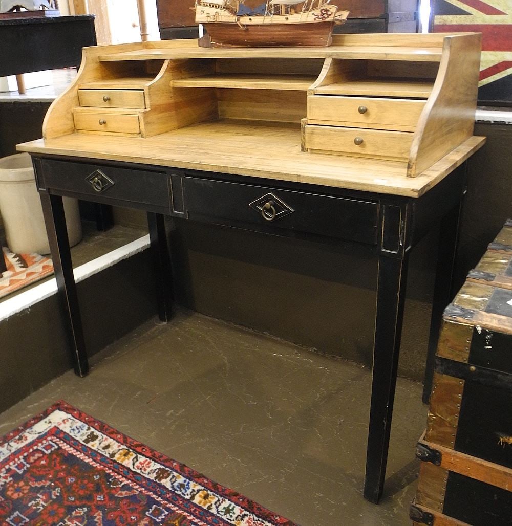 Natural Top Writing Table with Ebonized Base, 38"h. (1 of 2)