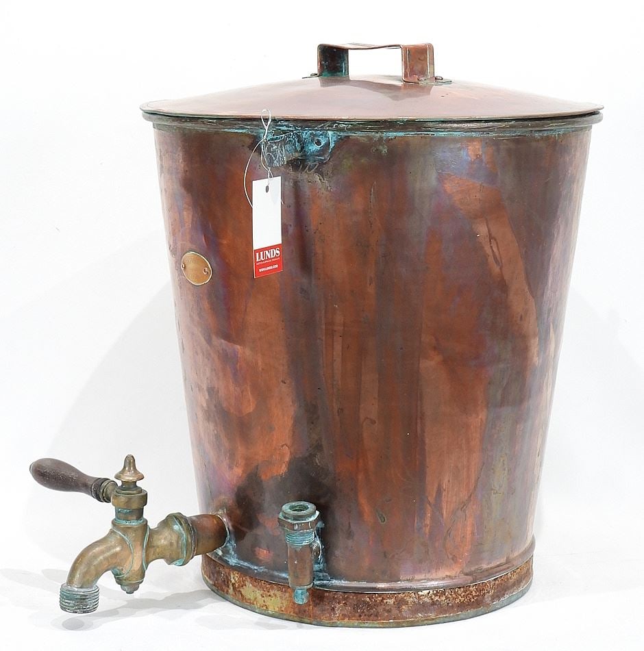 Farrow & Jackson Engineers London Copper Boiler, 17 1/2 x 15 3/8 x 19 1/2". (1 of 4)