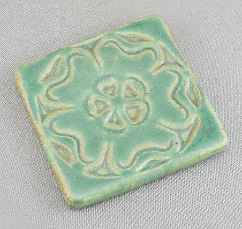 Pewabic Detroit 2001 Pottery Tile, 3 7/8 x 3 7/8". (1 of 2)