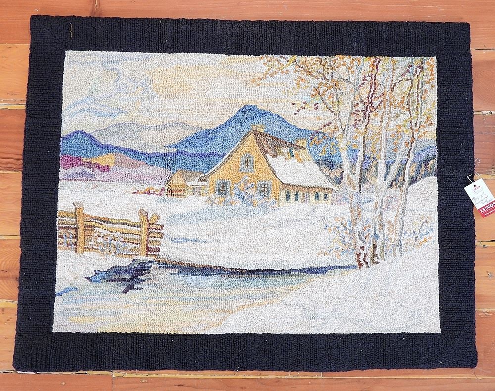 Eastern Canadian Hooked Rug Monogrammed GET (Georges Edouard Tremblay), 27 1/2 x 35 1/2 (1 of 4)