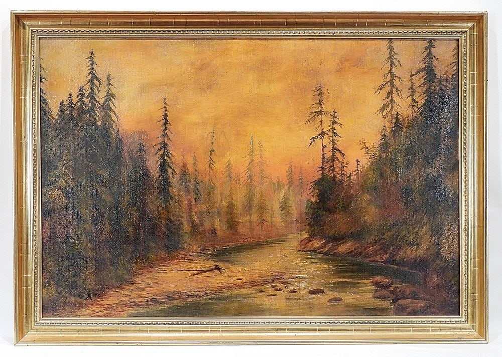 Oil on Board, unsigned, 24 x 36" "River Estuary".: Oil on Board, unsigned, 24 x 36" "River Estuary".