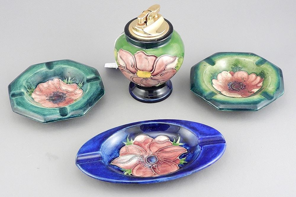 Collection of Moorcroft Ashtrays & Lighter, 4 1/4"h. (1 of 2)