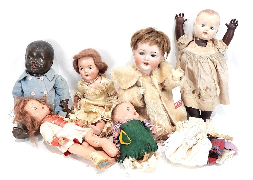 Collection of Porcelain & Composition Black & White Dolls. (1 of 3)