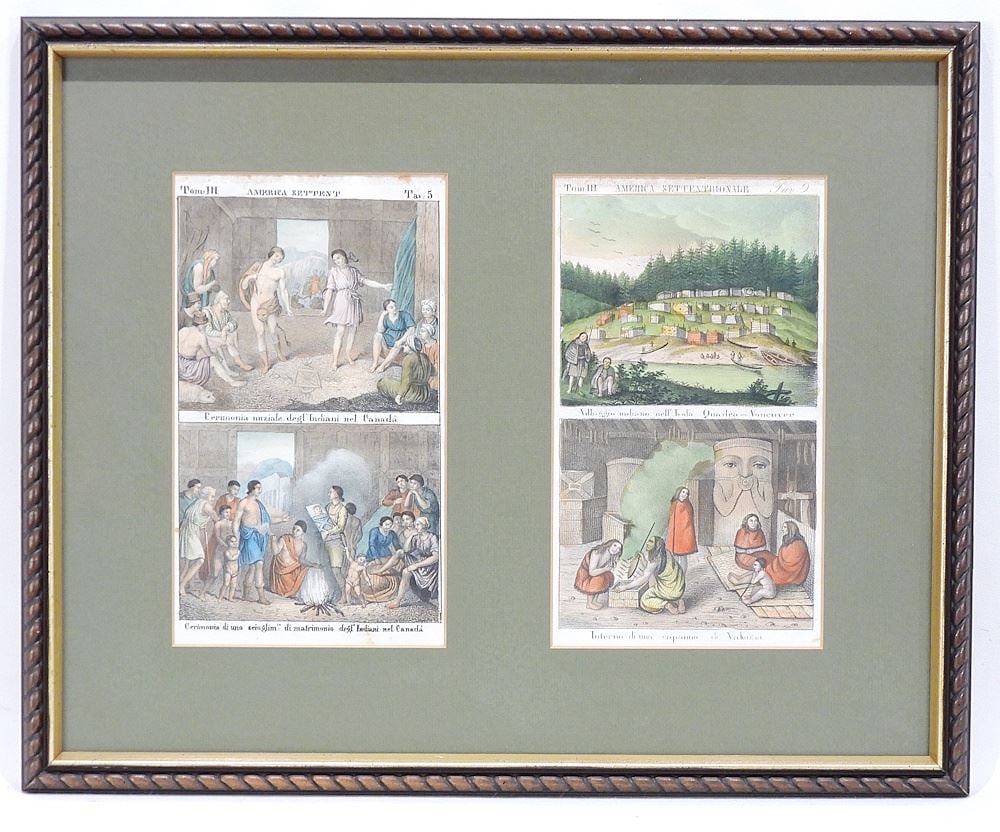 Pair of C.1835 Coloured Engravings After Webber "America Settentrionale ", Both 9 1/2 x 5 3/8". (1 of 3)
