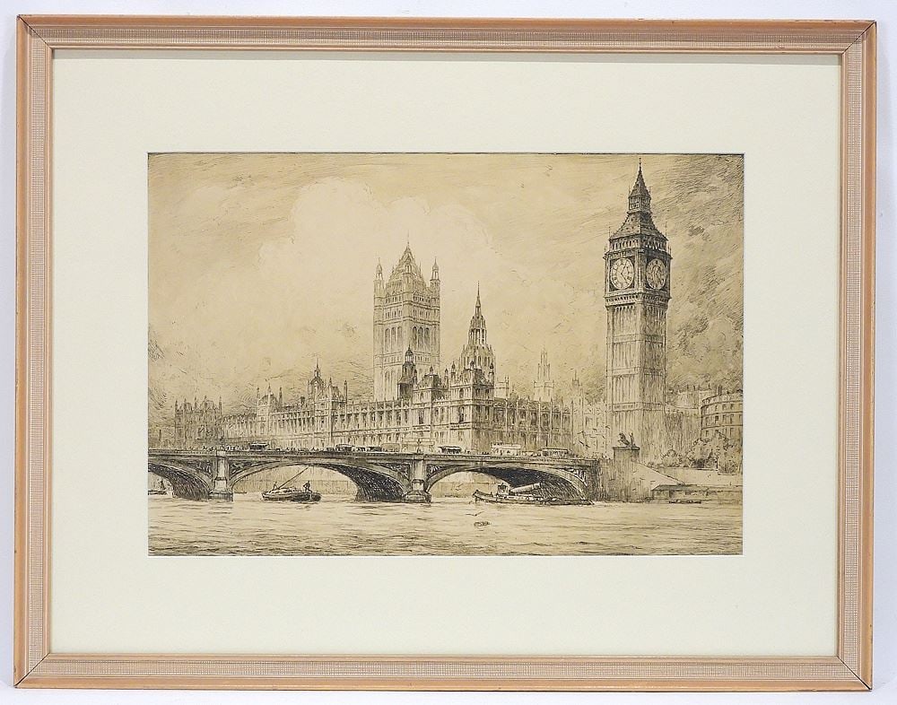 Collotype by Featherstone Robson, 12 x 17 7/8" "London, Westminster From The South...". (1 of 2)