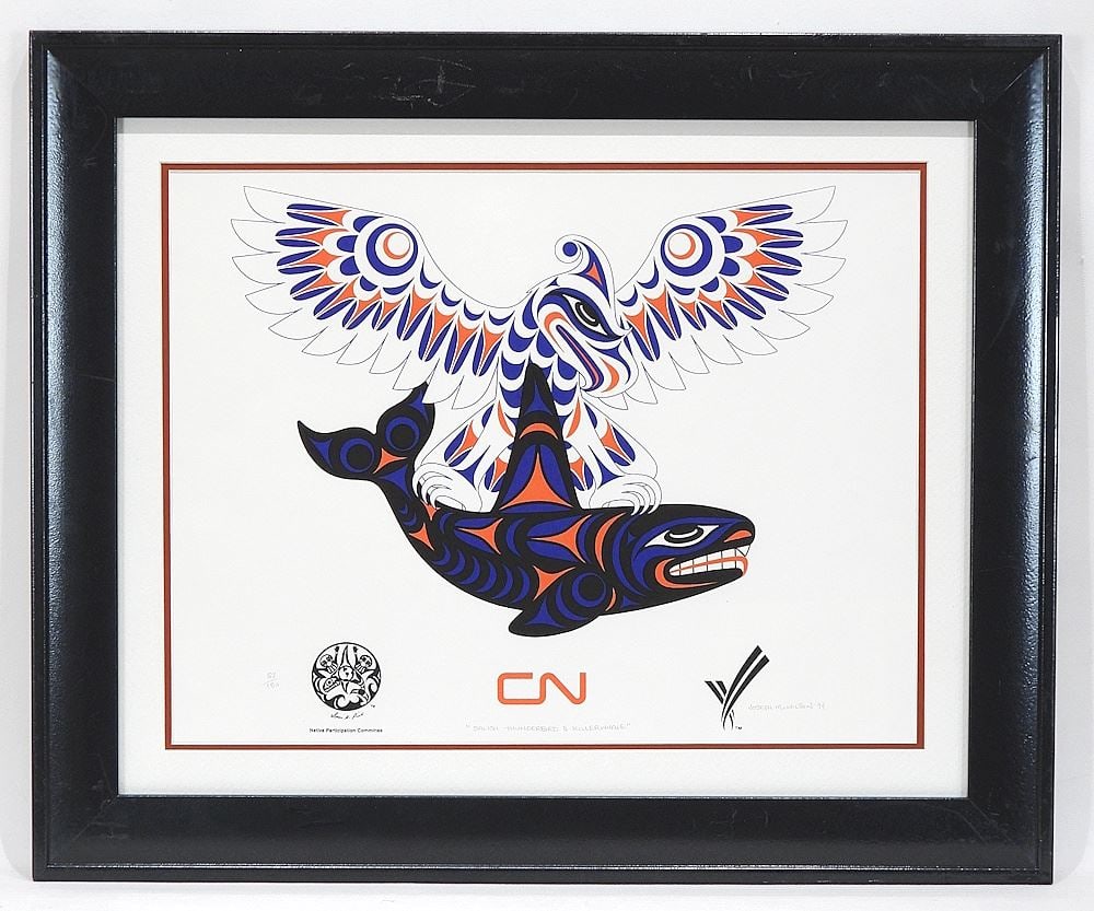 Commemorative Salish Serigraph signed Joseph M. Wilson '94, 13 x 17 " "Salish Thunderbird...". (1 of 3)