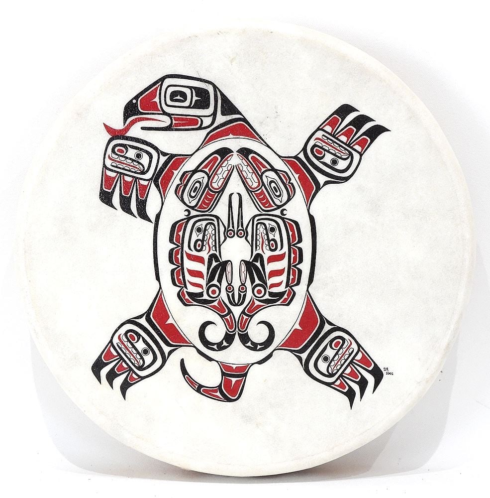 Northwest Coast Drum Monogrammed DR (Dale Rimmer), 2 5/8 x 12 7/8" "Turtle". (1 of 3)