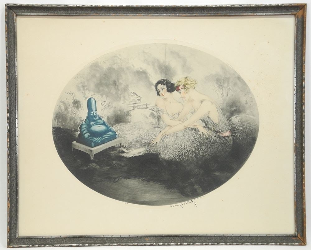 Etching with Aquatint signed (Louis) Icart Escritoire, 21 1/4 x 27 1/4", "Laughing Buddha". (1 of 9)
