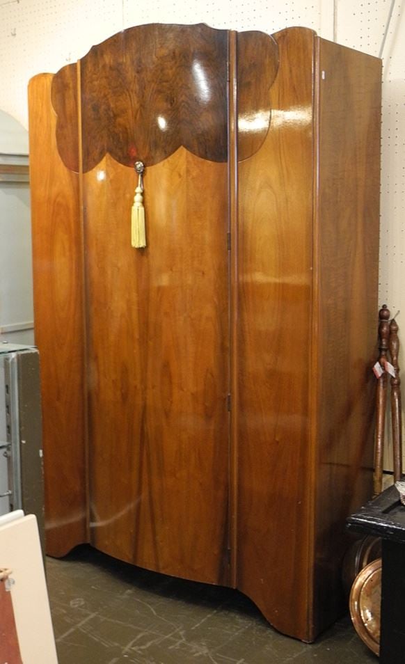 Canadian Art Deco Triple Wide Walnut Wardrobe, 74"h. (1 of 2)