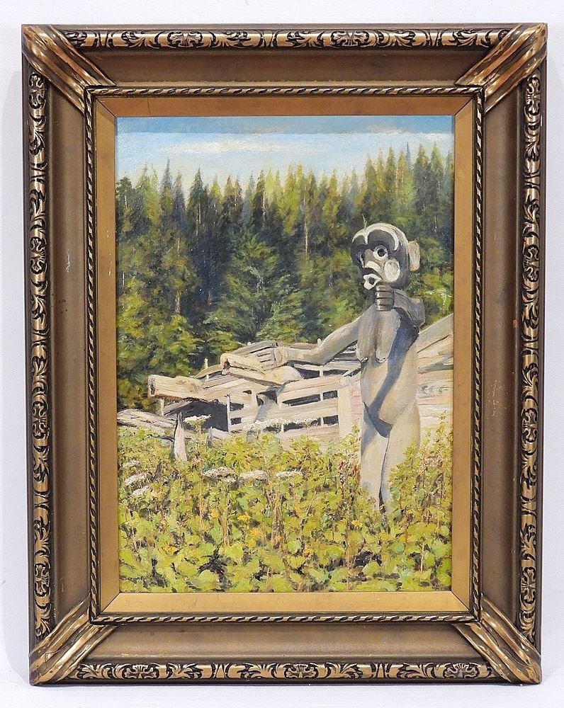 Unsigned Oil on Canvas, 14 x 10 1/4" "Gwayasdums, Gilford Island". (1 of 2)