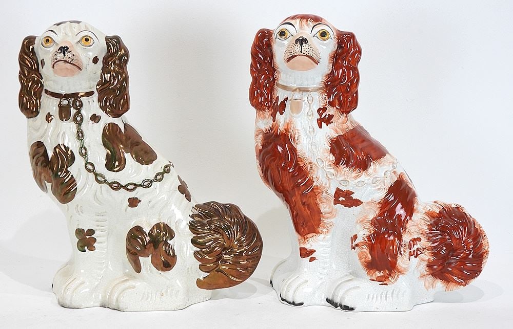 Two Staffordshire Dogs, 12 1/2"h (one cracked). (1 of 2)
