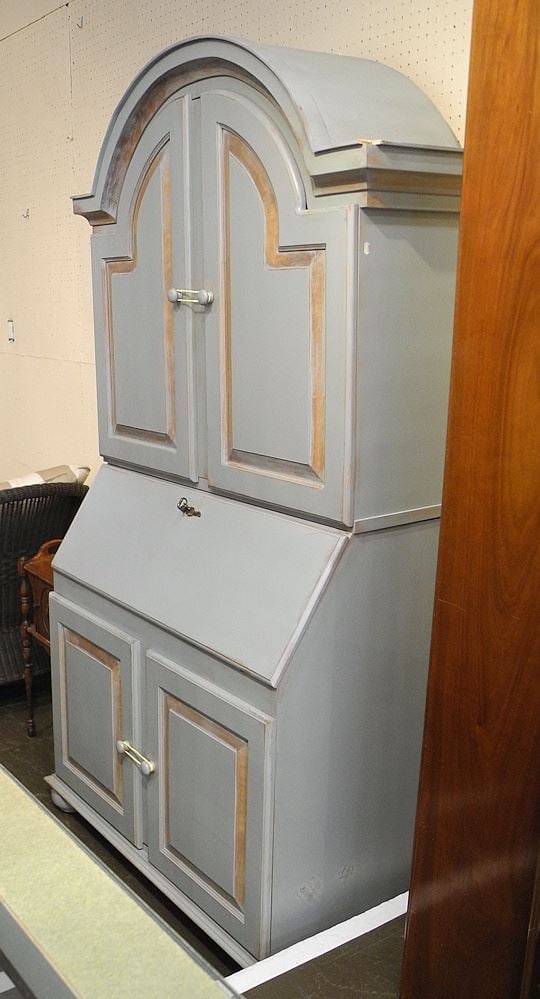 Contemporary Pale Blue Bonnet Top Secretary, 80"h (chip noted/as found ). (1 of 3)