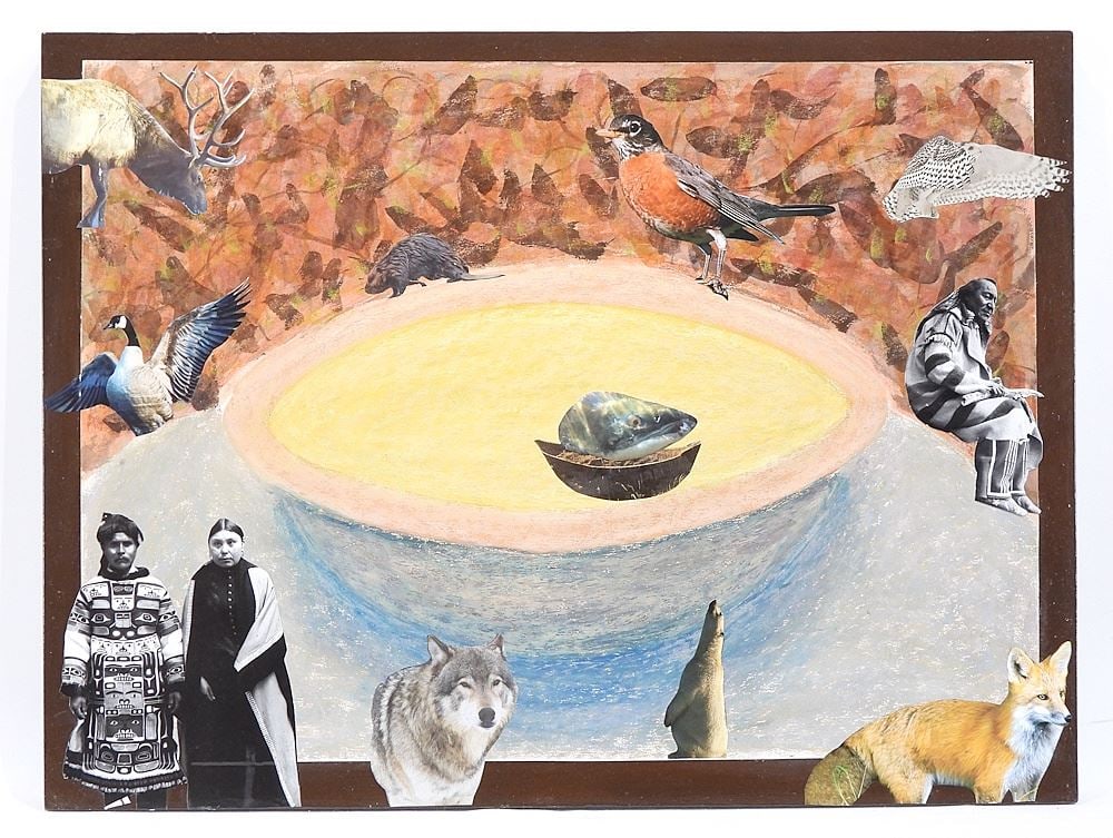 Collage signed Margaret M. Hantiuk, 24 x 31 1/2" "Birth Bath Series, Late Light". (1 of 3)