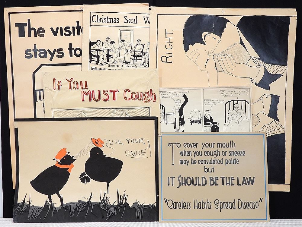 Collection of C. 1925 Hand Drawn Tuberculosis Posters, Largest 29 3/4 x 23 1/2". (1 of 3)