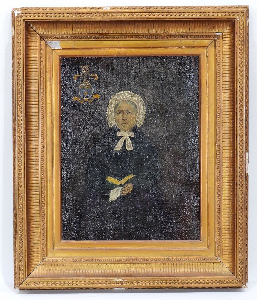 19th C. Oil on Canvas, unsigned, 15 3/4 x 12" "Portrait of a Woman". (1 of 3)