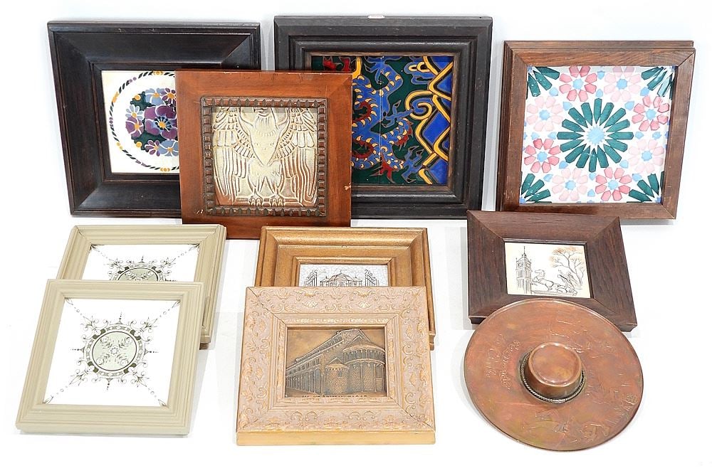 Collection of Pottery & One Metallic Tiles: Minton/Spanish/ Fankoma/Metzger, Lrgst 8 x (1 of 2)