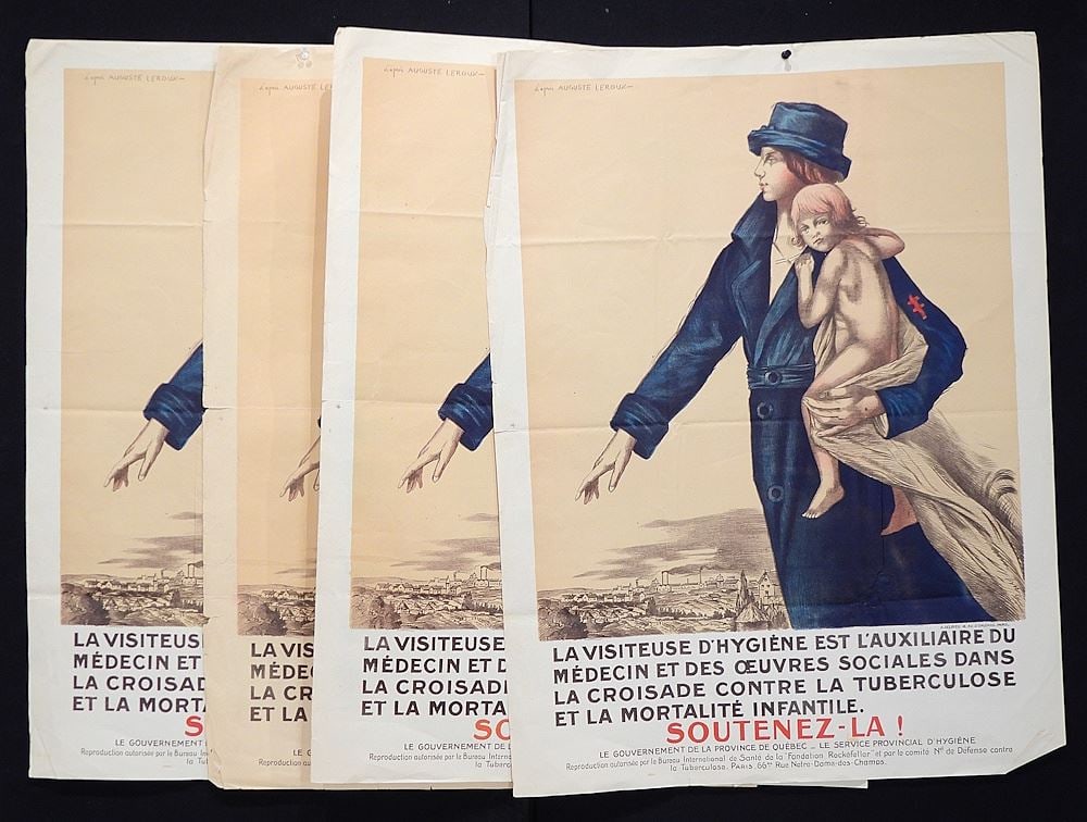 Four Government of Quebec Tuberculosis Posters After A. Leroux , 31 1/2 x 24". (1 of 3)