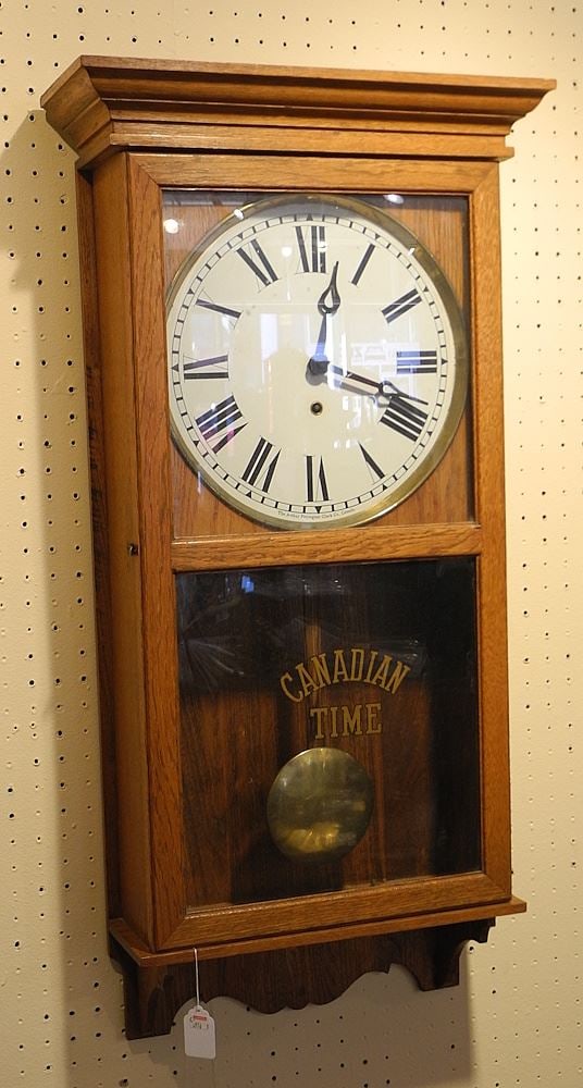 Arthur Pequegnat "Canadian Time" Wall Clock, 35 3/4 x 17 1/2 x 6 1/8" (1 of 1)
