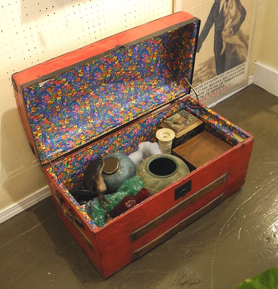 19th C. Red Domed Trunk with Estate Contents, 30"w. (E/F/G/HI/J/L) (1 of 3)
