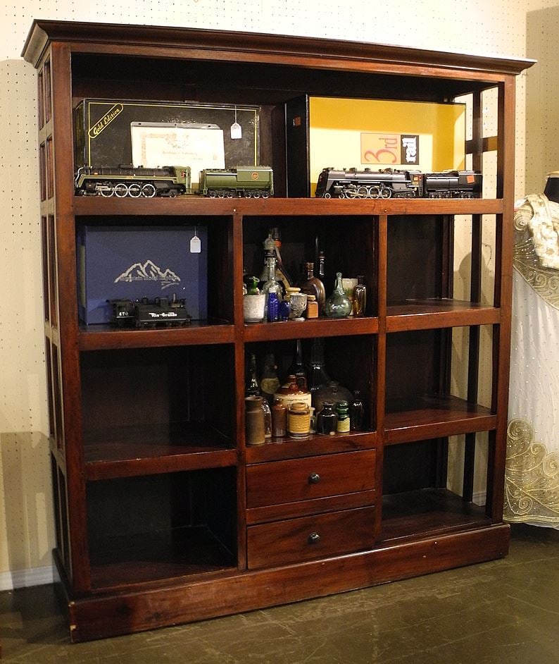 Indonesian Mahogany Open Shelf Unit, 66 1/2 x 62 x 17" (chip noted). (1 of 2)