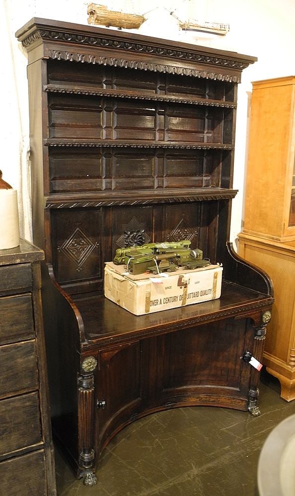 Unusual Mid 19th C. Incurvate Dresser w/Carved Features, 73"h. (1 of 3)