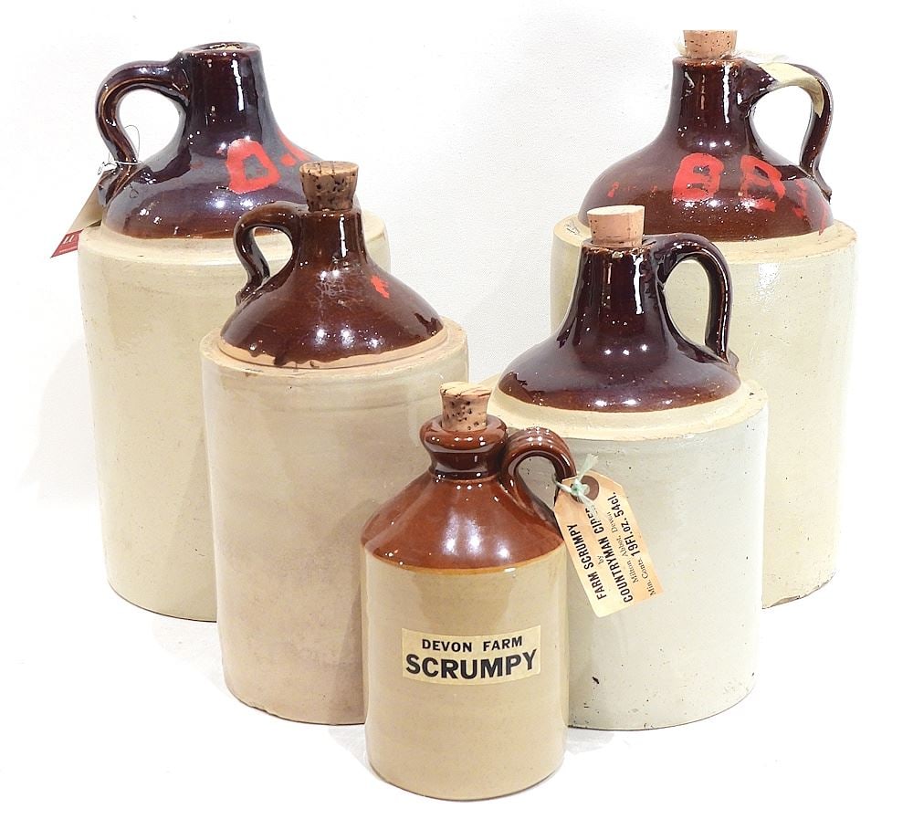 Five Stoneware Jugs Including Devon Farm Scrumpy, 7 - 12"h. (1 of 2)