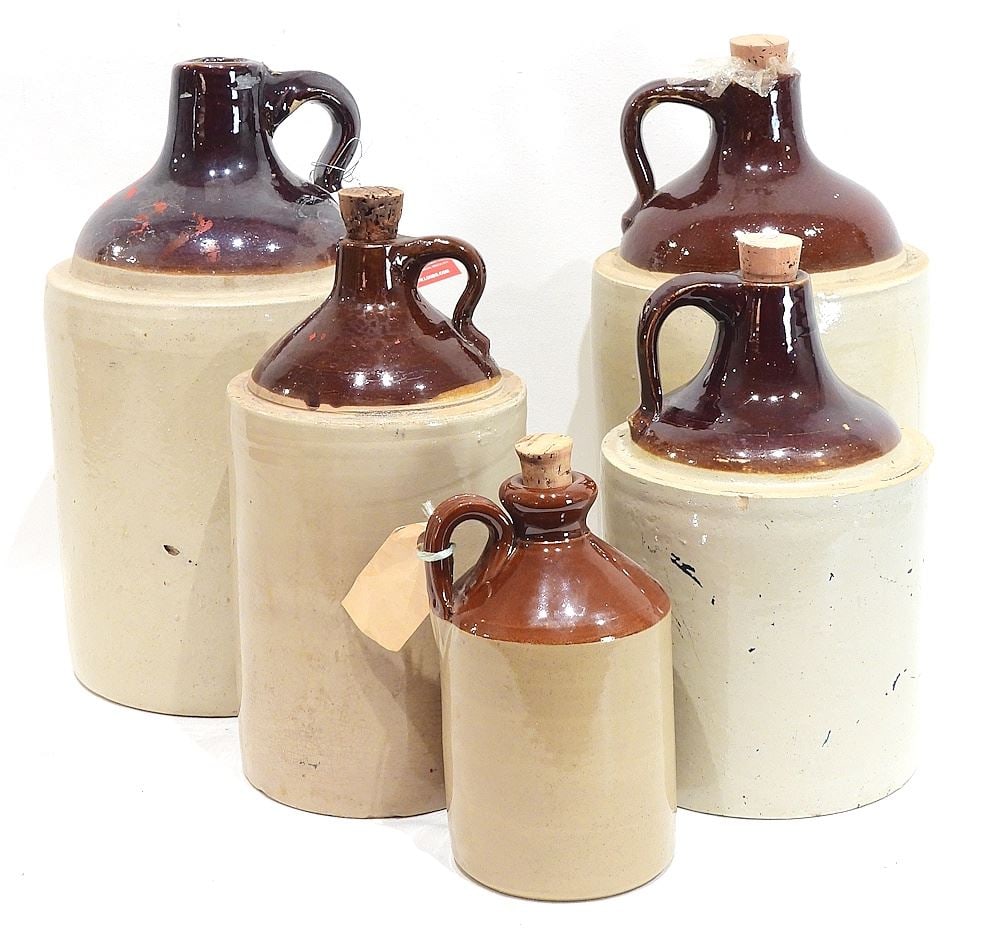 Five Stoneware Jugs Including Devon Farm Scrumpy, 7 - 12"h. - 2