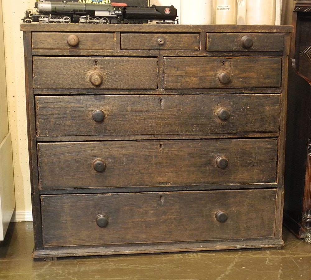 19th C. Dark Finish Oak Chest of Drawers, 41 3/8"h. (1 of 4)