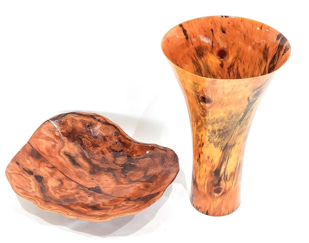 Cock Pine Vase (12 7/8"h) & Aspen Bowl by Rippen & Indistinct. (1 of 4)