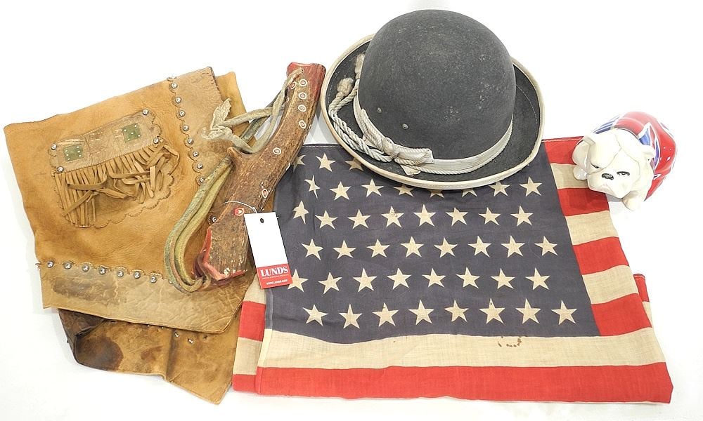 Collection Child's Western Vest/ Bowlers Cap/US Flag/Antler Whip/ Doulton Dog (damaged). (1 of 1)